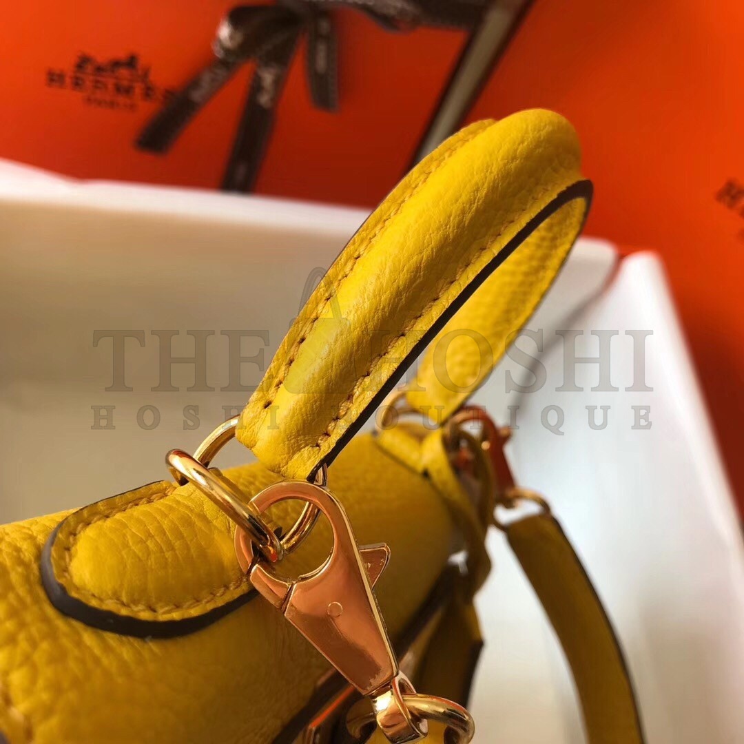 H**me5 Mini Kelly 20cm Bag In Yellow Clemence Leather Master Quality