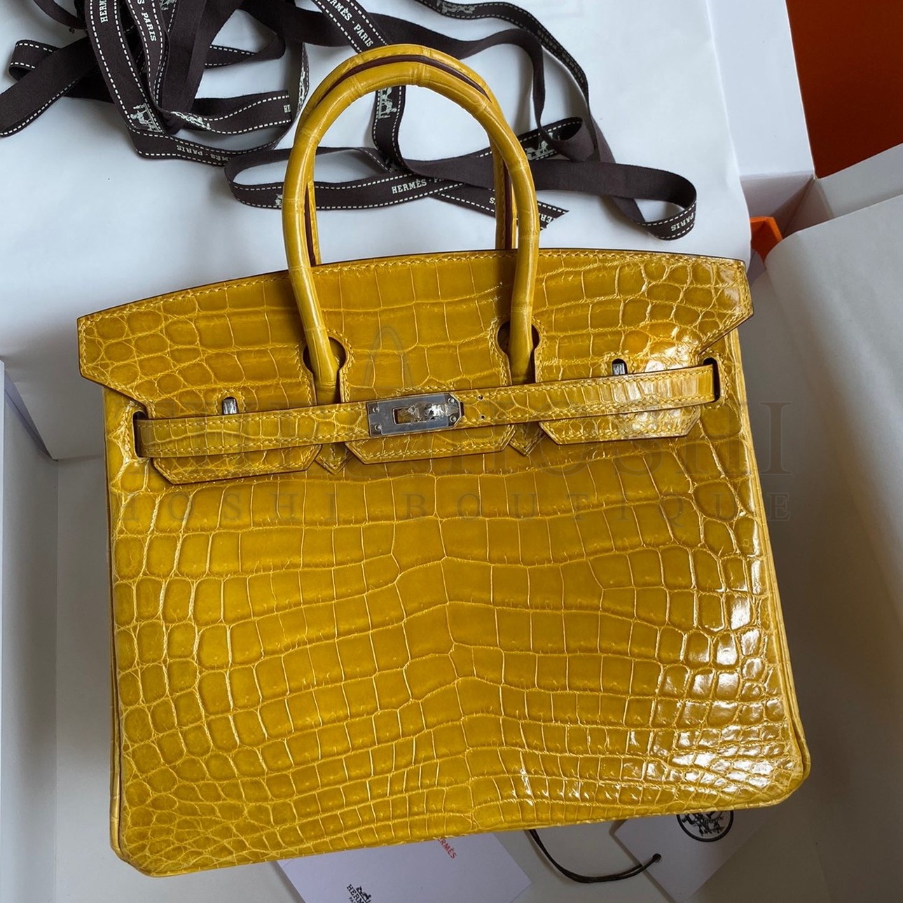 H**me5 Birkin 25 Handmade Bag In Yellow Crocodile Niloticus Shiny Skin Master Quality