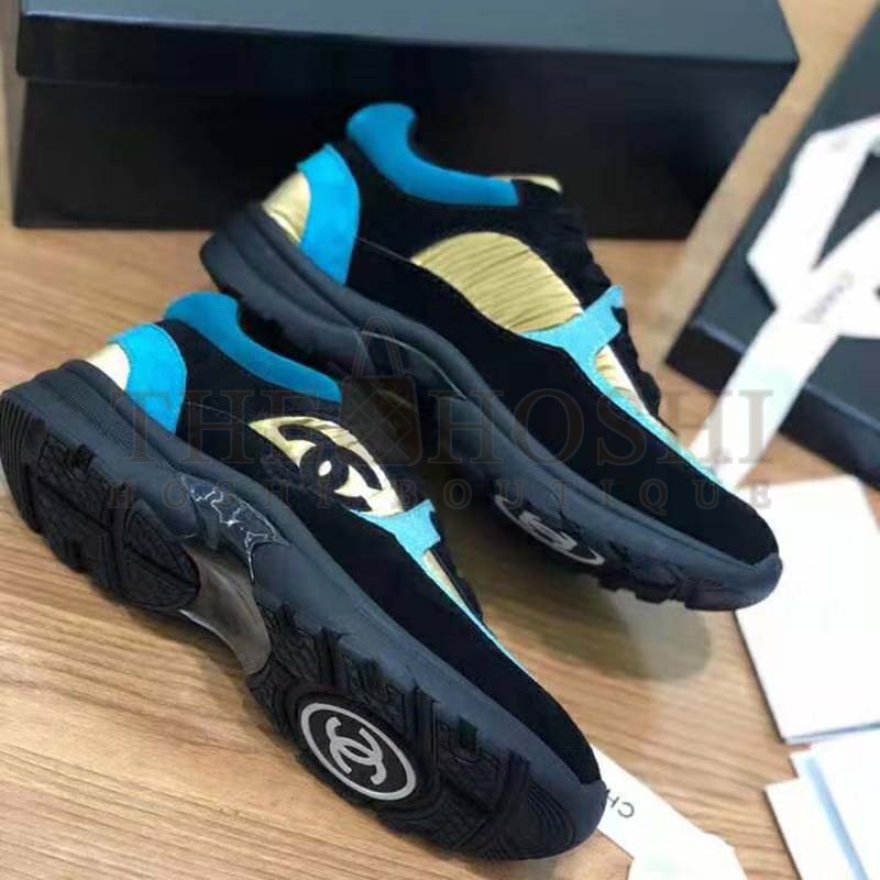 Ch**el Women Velvet Calfskin & Mixed Fibers Sneakers-Gold Master Quality