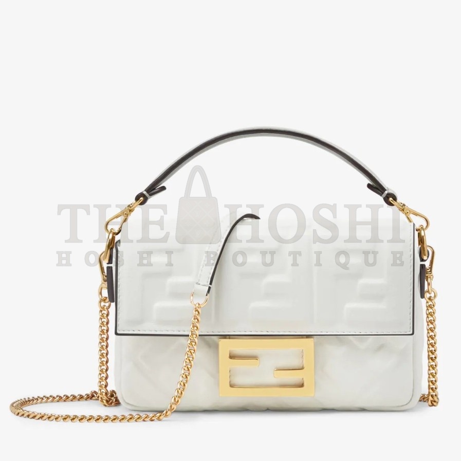 F**di Small Baguette Bag In White FF Nappa Leather Master Quality