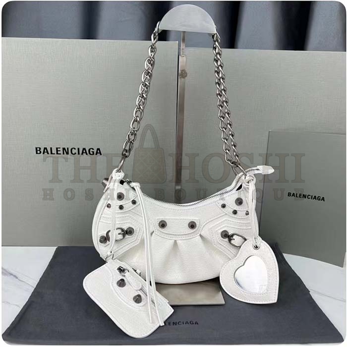 Ba1en*iaga Women BB Le Cagole XS Shoulder Bag White Arena Lambskin Master Quality
