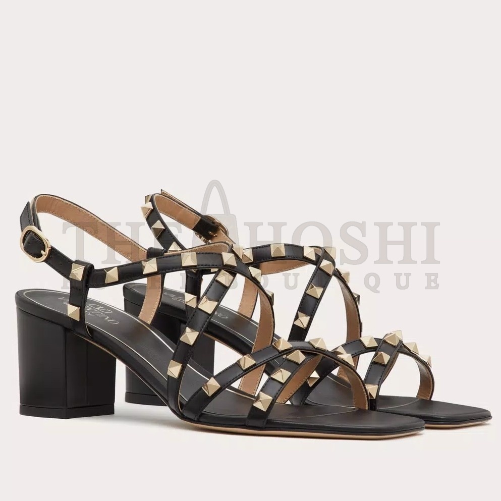 Va1e*ntin0 Rockstud Sandals 60MM with Straps in Black Leather Master Quality