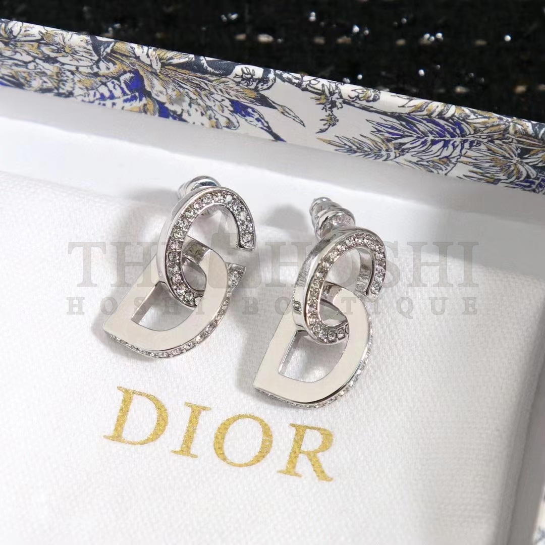 D10r Women CD Lock Earrings Silver-Finish Metal Silver-Tone Crystals Master Quality