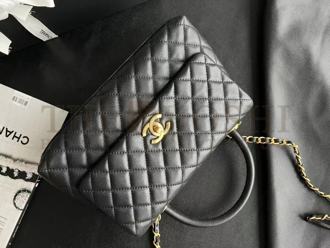 Ch**el Women Flap Bag with Top Handle in Grained Calfskin Leather-Black size:29cm Master Quality