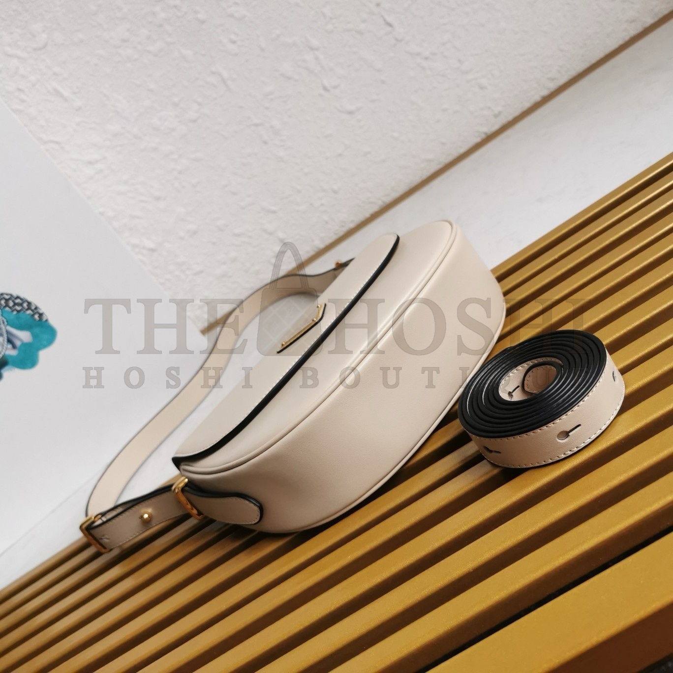 Pra*a Arque Shoulder Bag with Flap in Beige Leather Master Quality