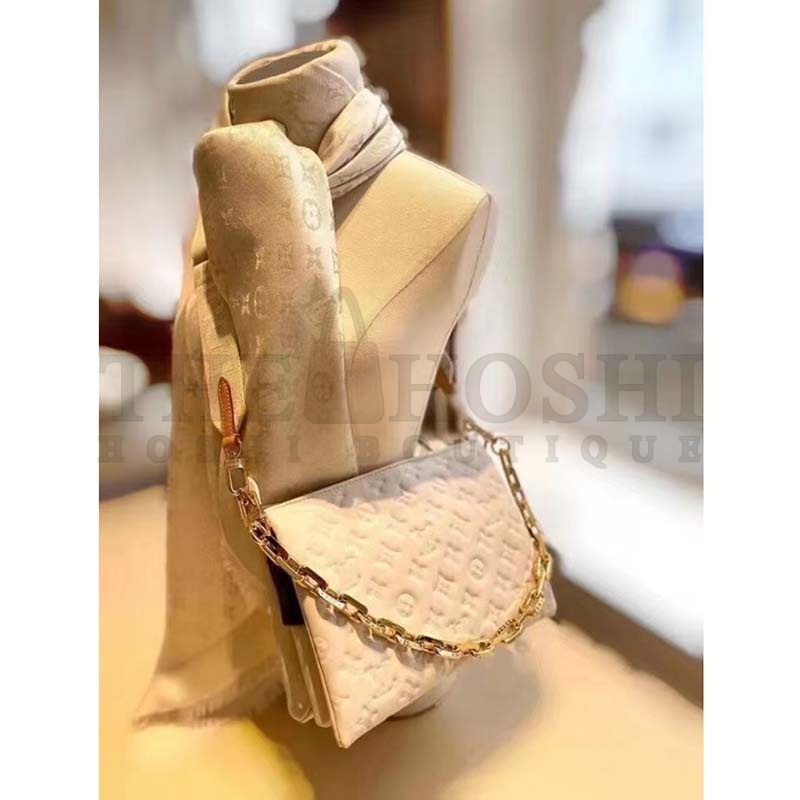 L0vis Vvtt0n LV Women Coussin PM Handbag Cream Monogram-Embossed Puffy Lambskin Calfskin Master Quality