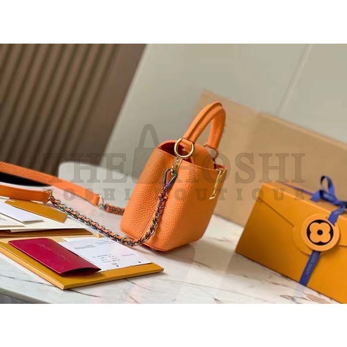 L0vis Vvtt0n LV Women Capucines Mini Handbag Ocre Orange Taurillon Cowhide Leather Master Quality