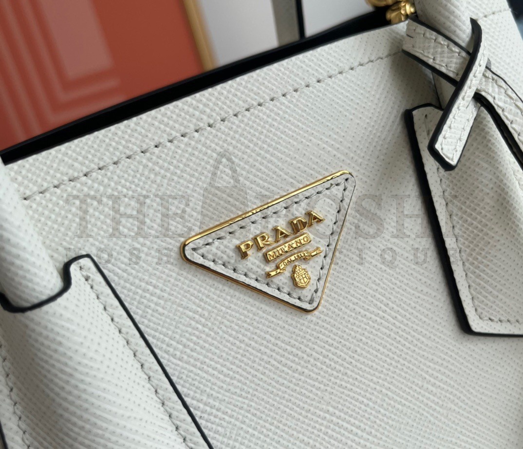 Pra*a Double Mini Bag In White Saffiano Leather Master Quality