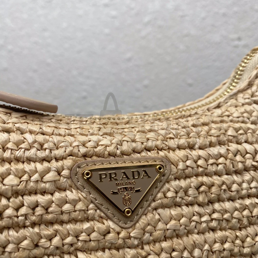 Pra*a Re-Edition 2005 Shoulder Bag In Beige Raffia Master Quality