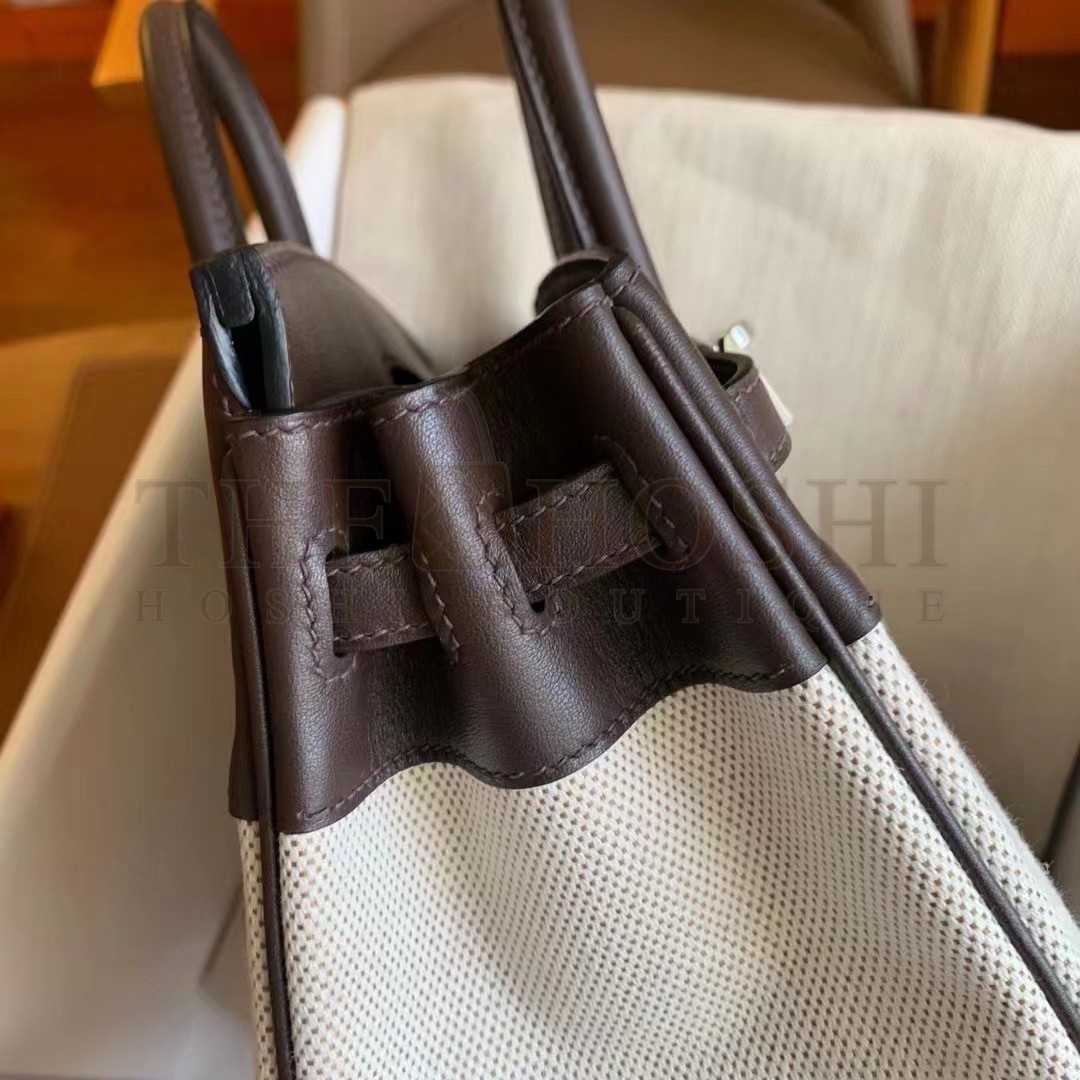 H**me5 Birkin 25 Handmade Bag In Toile & Chocolat Swift Leather Master Quality