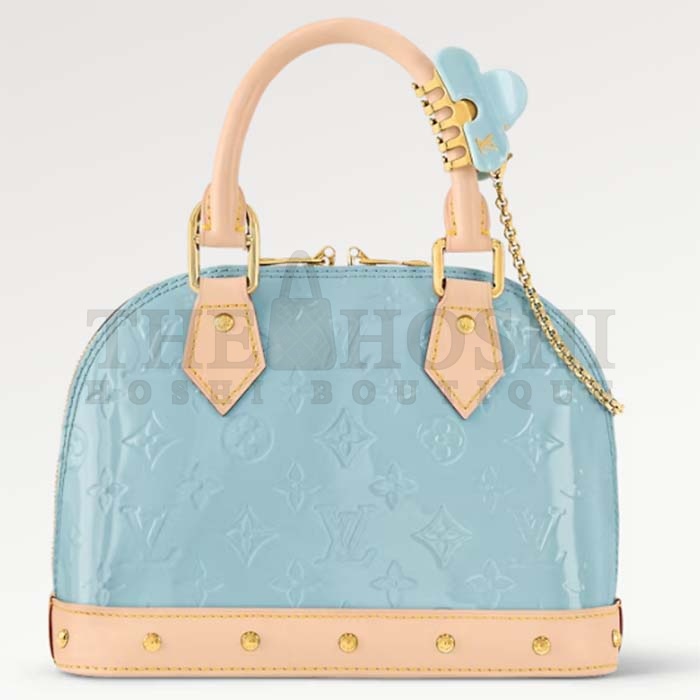 L0vis Vvtt0n LV Women Alma BB Handbag Sky Blue Monogram Vernis Embossed Cowhide Leather M24062 Master Quality