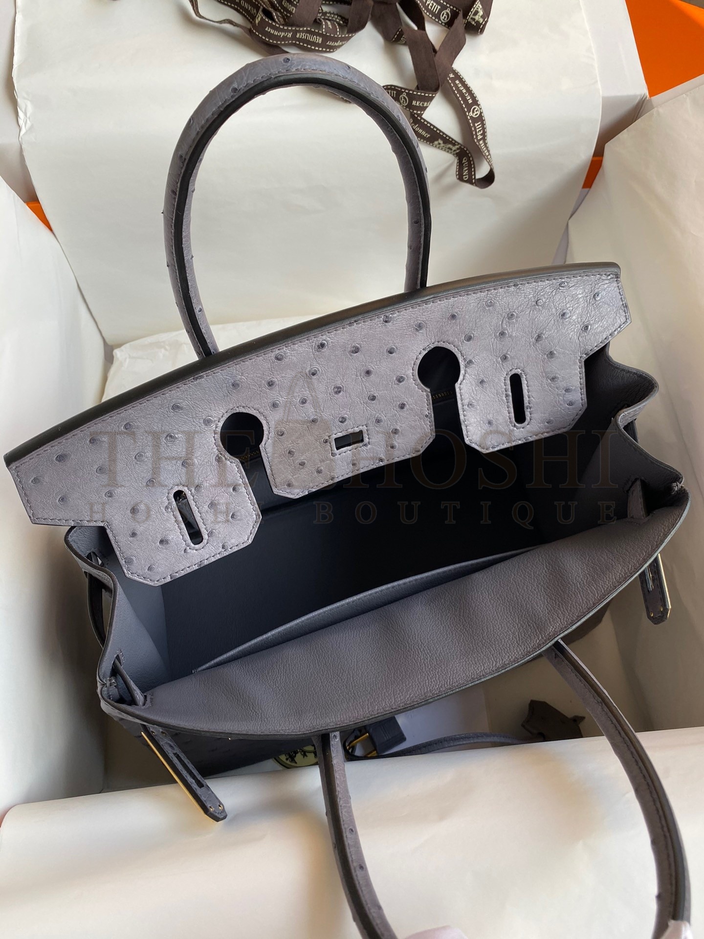 H**me5 Birkin 30 Retourne Handmade Bag In Gris Asphalt Ostrich Leather Master Quality