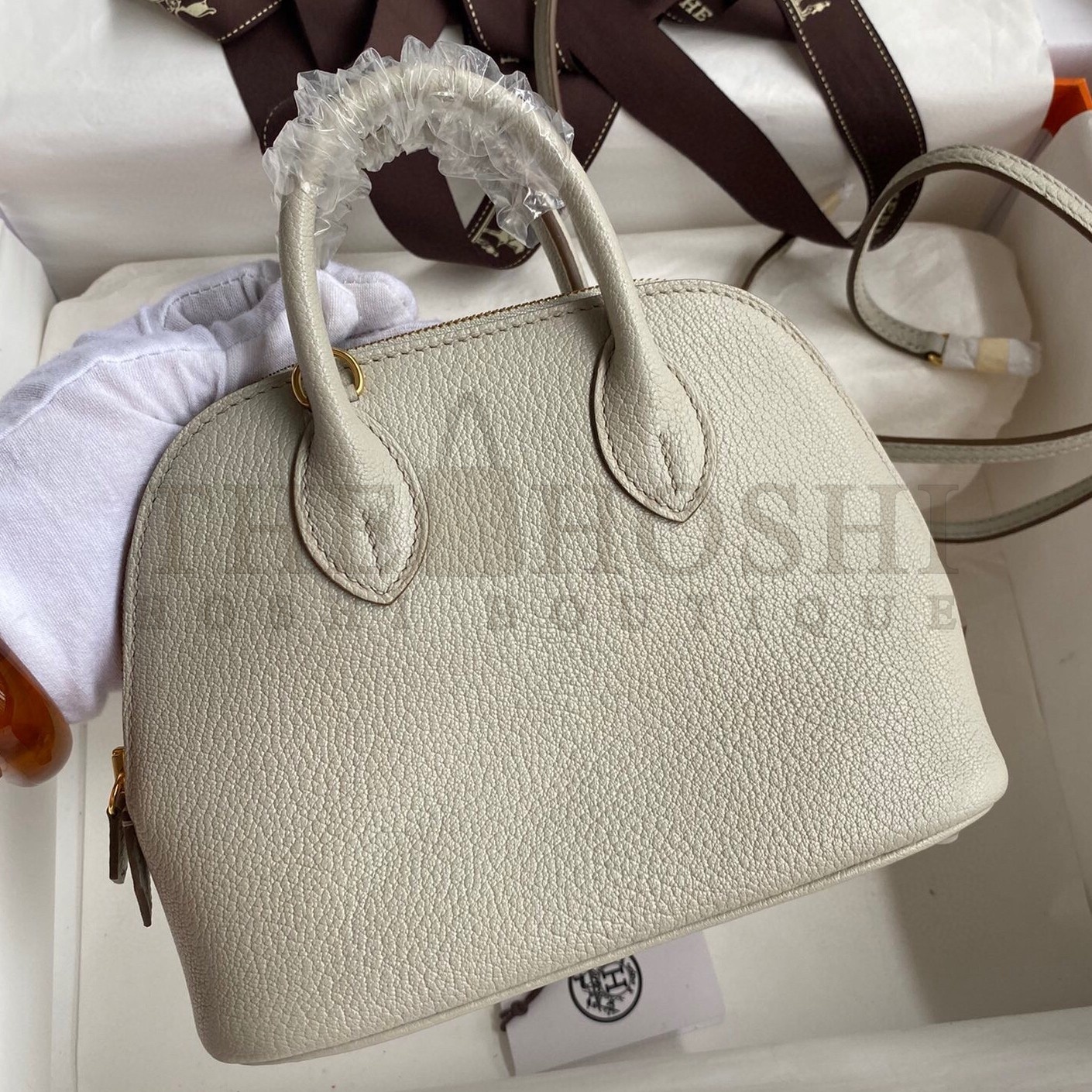 H**me5 Bolide 1923 Mini Handmade Bag In Pearl Grey Chevre Mysore Leather Master Quality