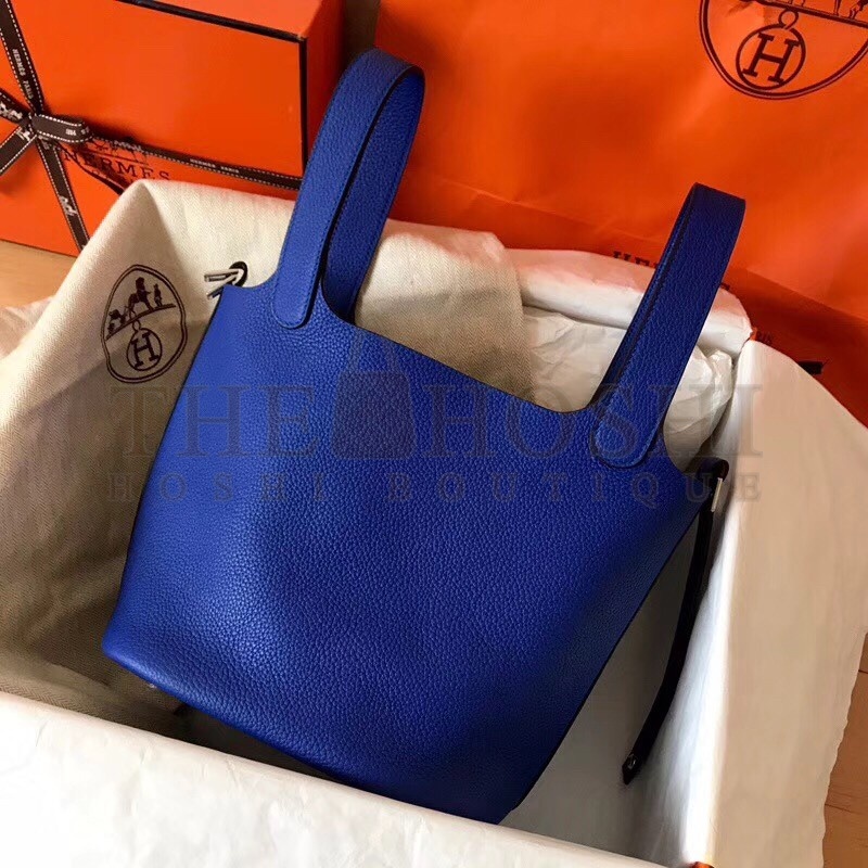 H**me5 Blue Electric Picotin Lock PM 18cm Handmade Bag Master Quality