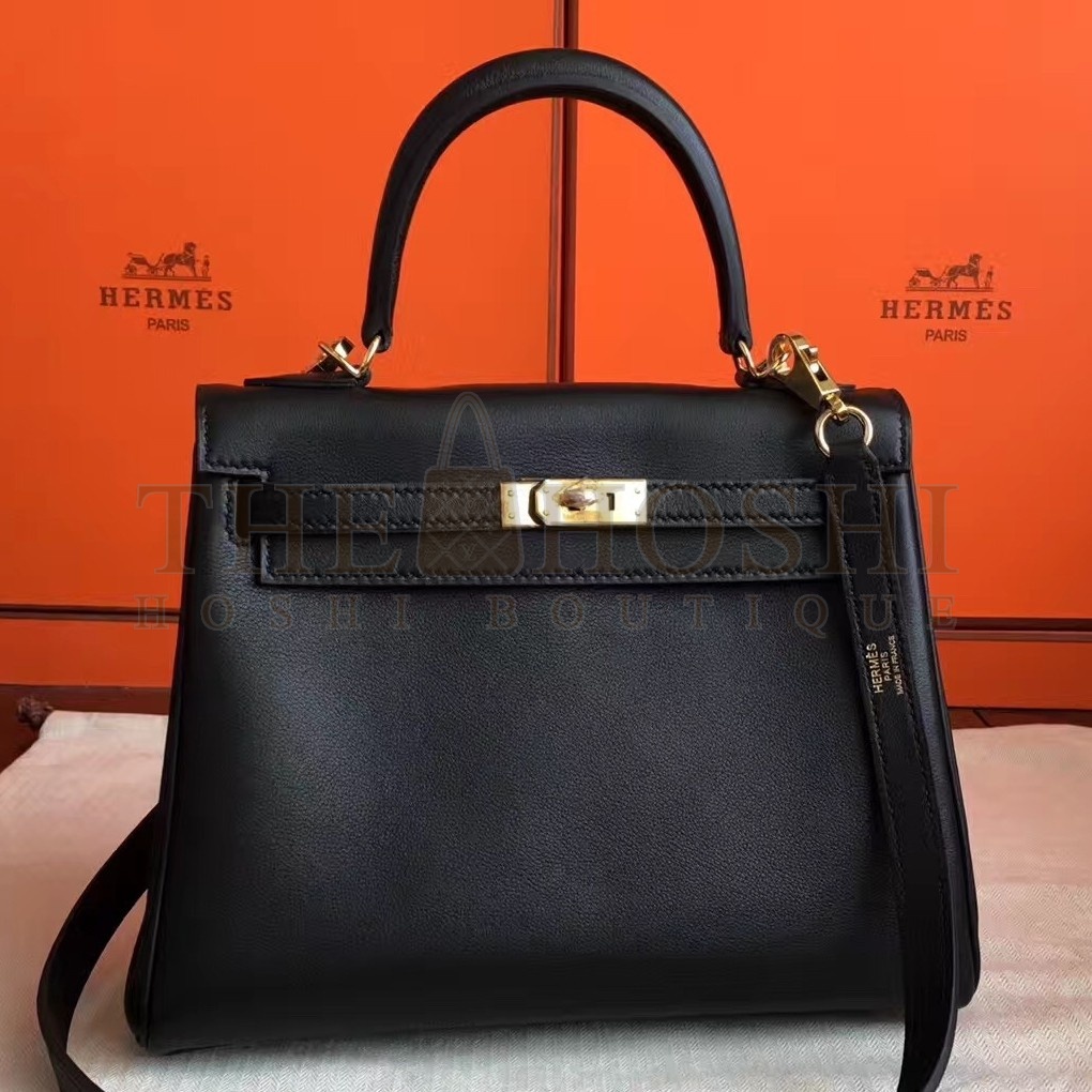 H**me5 Swift Kelly 25cm Retourne Handmade Black Bag Master Quality
