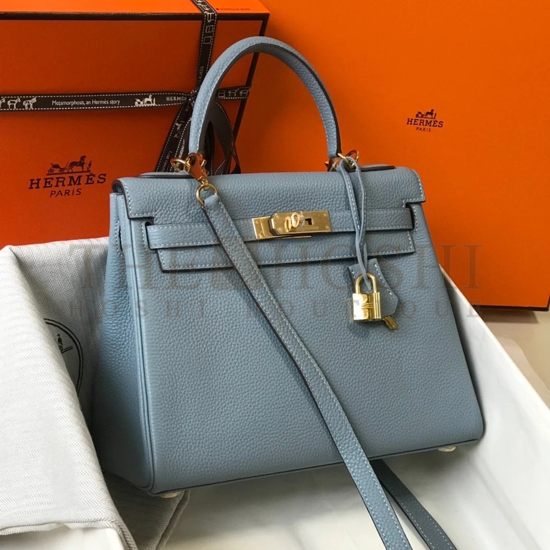 H**me5 Kelly 25cm Retourne Bag in Blue Lin Clemence Leather GHW Master Quality