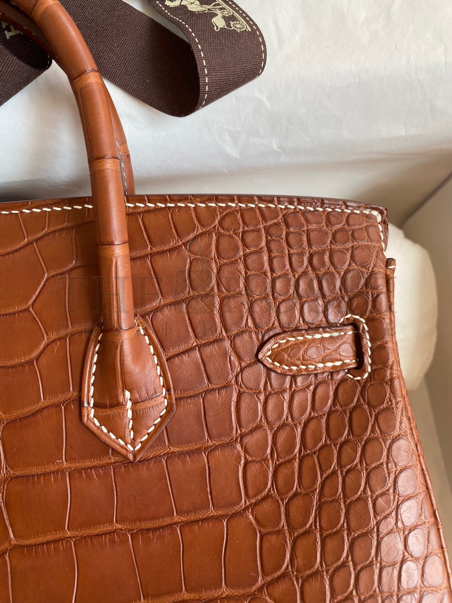 H**me5 Birkin 25 Retourne Handmade Bag In Gold Matte Alligator Leather Master Quality