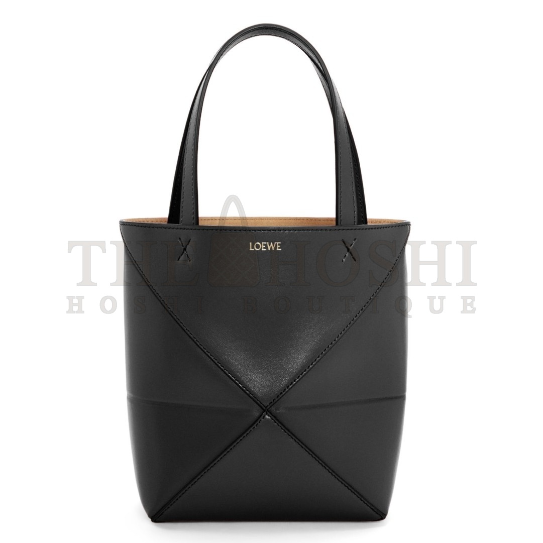 L0ew* Mini Puzzle Fold Tote Bag in Black Calfskin Master Quality