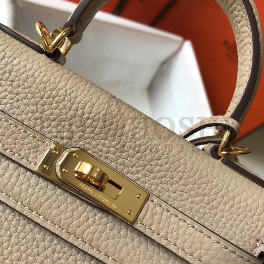 H**me5 Mini Kelly 20cm Bag In Beige Clemence Leather Master Quality
