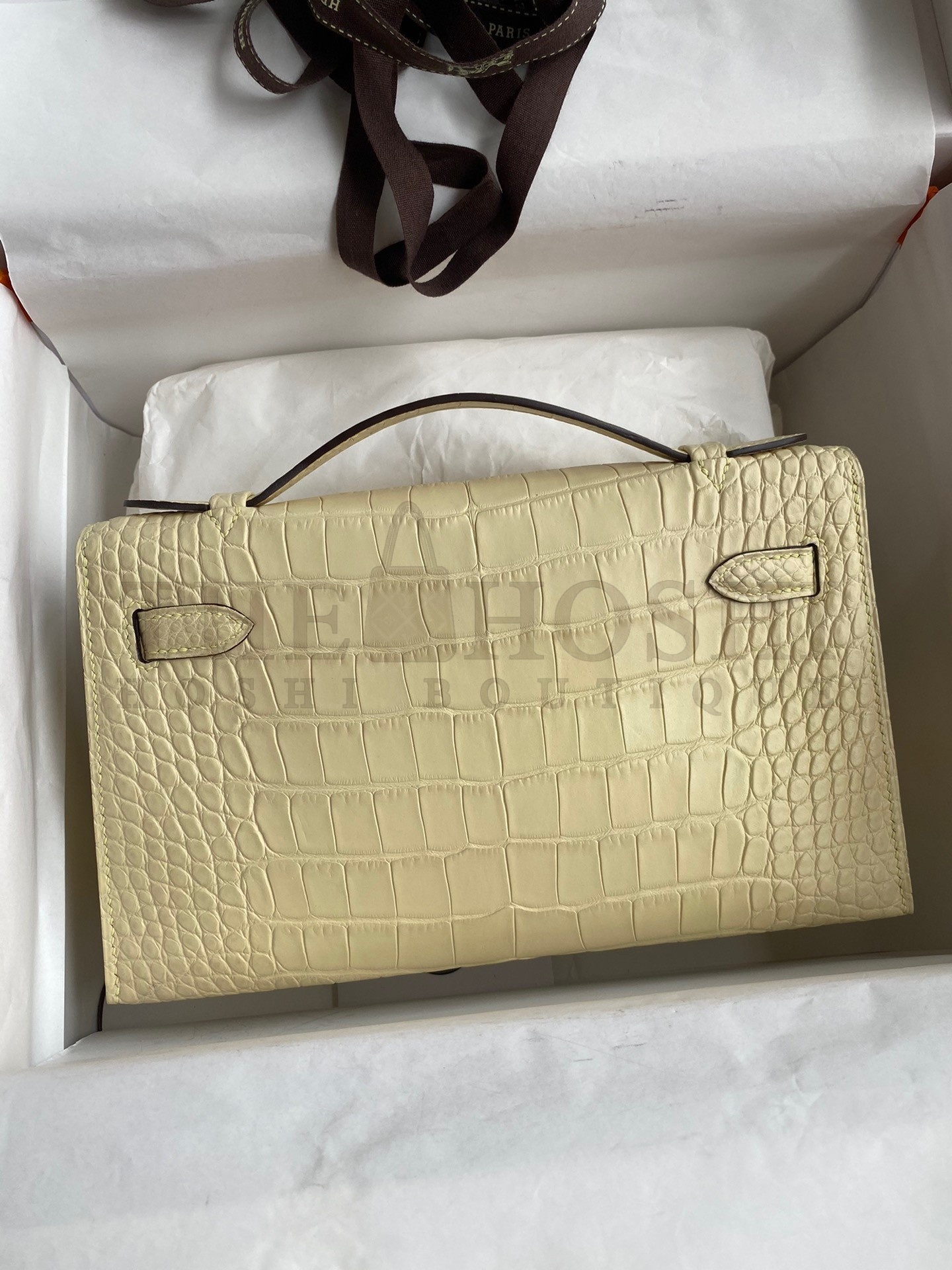 H**me5 Kelly Pochette Handmade Bag In Vanille Matte Alligator Leather Master Quality