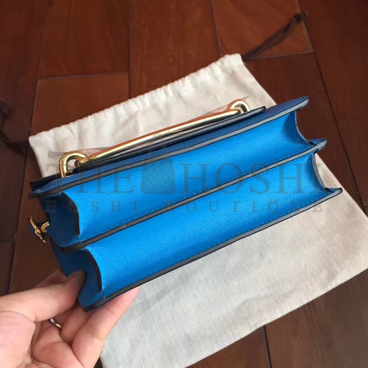 H**me5 Mini Sac Roulis Bag In Blue Hydra Swift Leather Master Quality