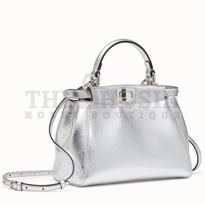 F**di Peekaboo Mini Bag In Silver Metallic Lambskin Master Quality