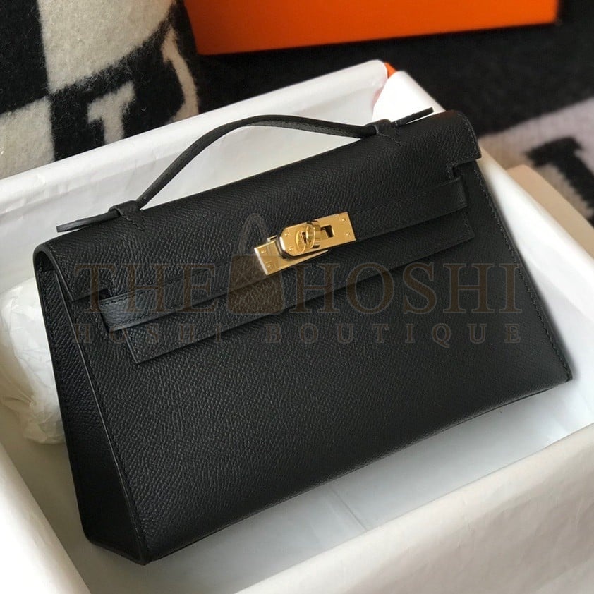 H**me5 Kelly Pochette Clutch Bag In Black Epsom Leather Master Quality