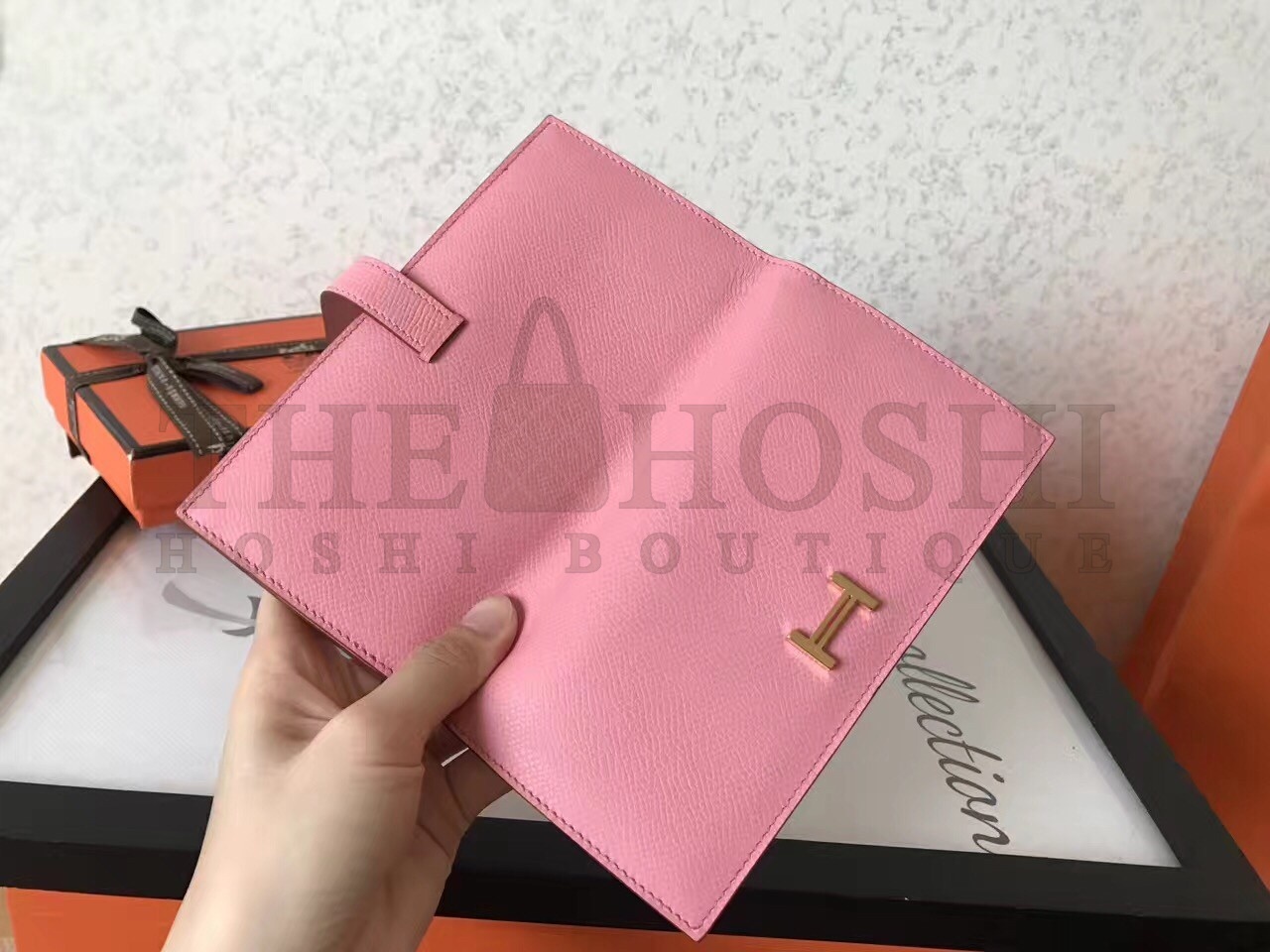 H**me5 Pink Epsom Bearn Gusset Wallet Master Quality
