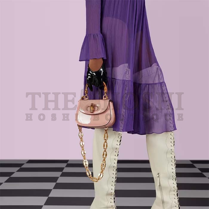 Gvc*1 Women Bamboo 1947 Mini Top Handle Bag Light Pink Patent Leather Master Quality