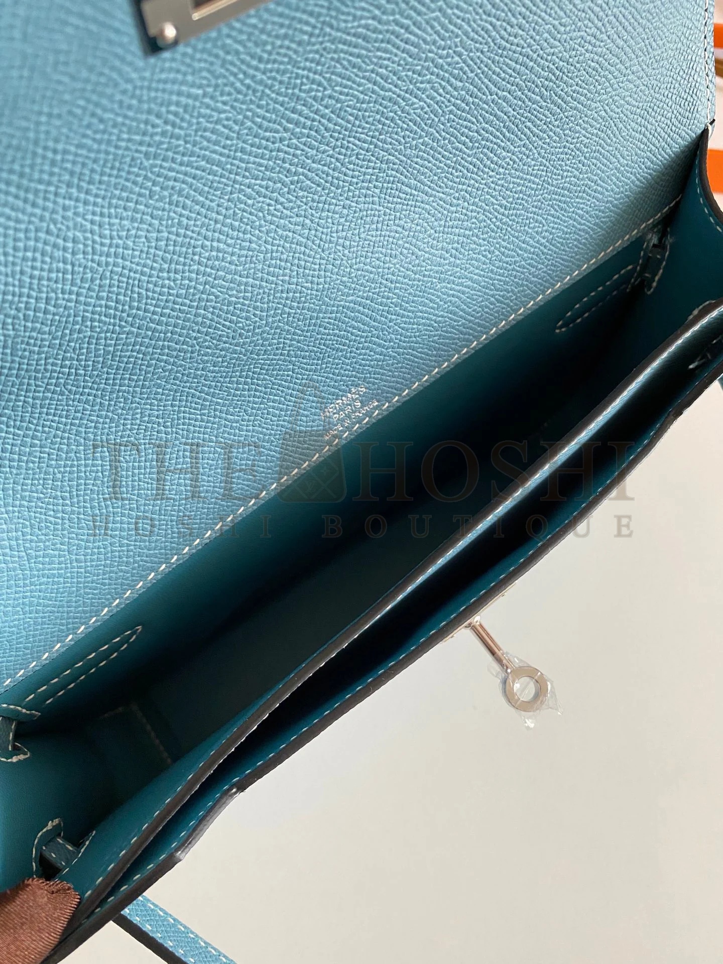 H**me5 Kelly Depeches 25 Pouch in Blue Jean Epsom Calfskin Master Quality