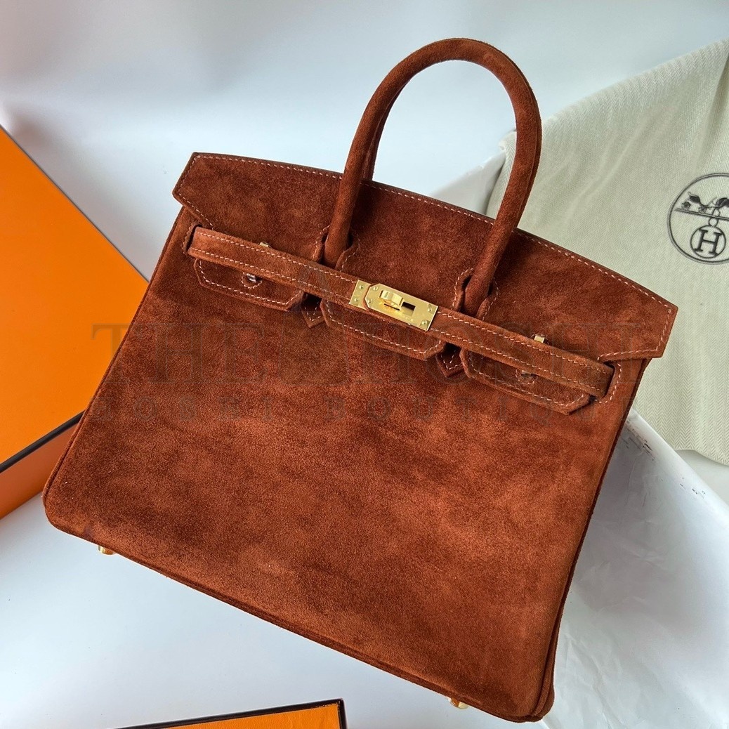 H**me5 Birkin 25 Retourne Handmade Bag In Brown Doblis Suede Leather Master Quality