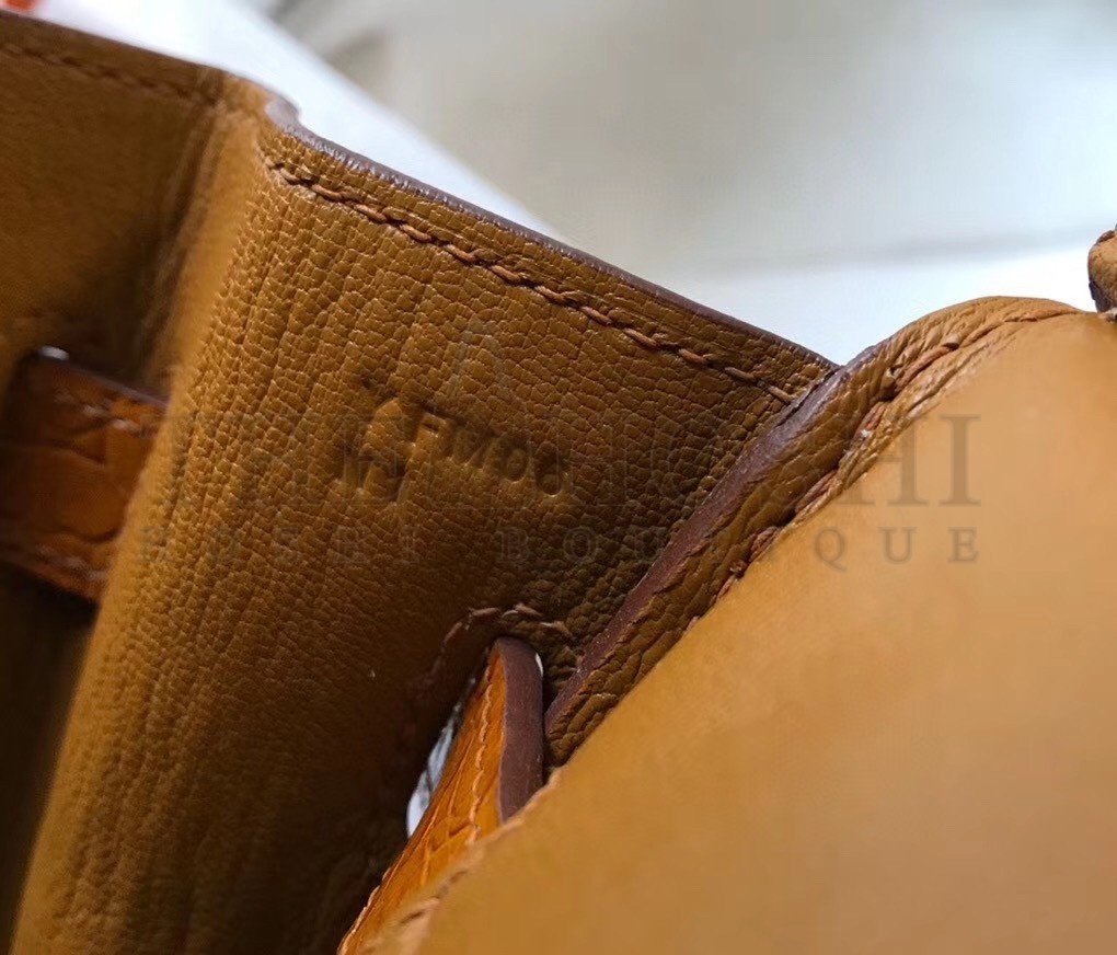 H**me5 Birkin 25cm Bag In Gold Embossed Crocodile Leather Master Quality