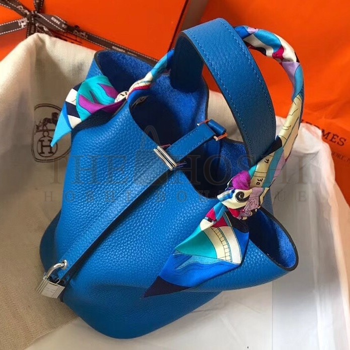 H**me5 Blue Hydra Picotin Lock MM 22cm Handmade Bag Master Quality