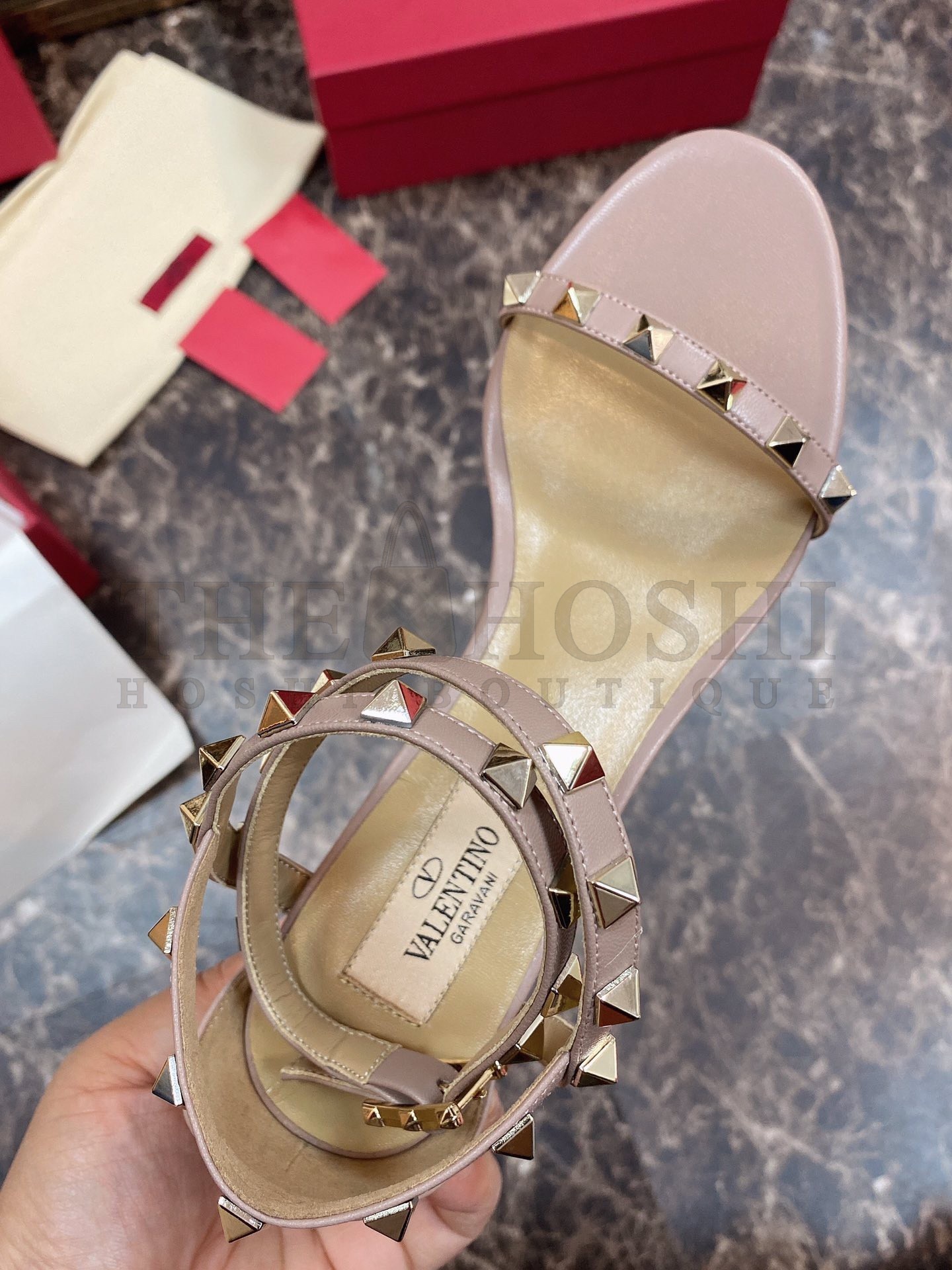 Va1e*ntin0 Rockstud Sandals 60mm In Poudre Calfskin Master Quality