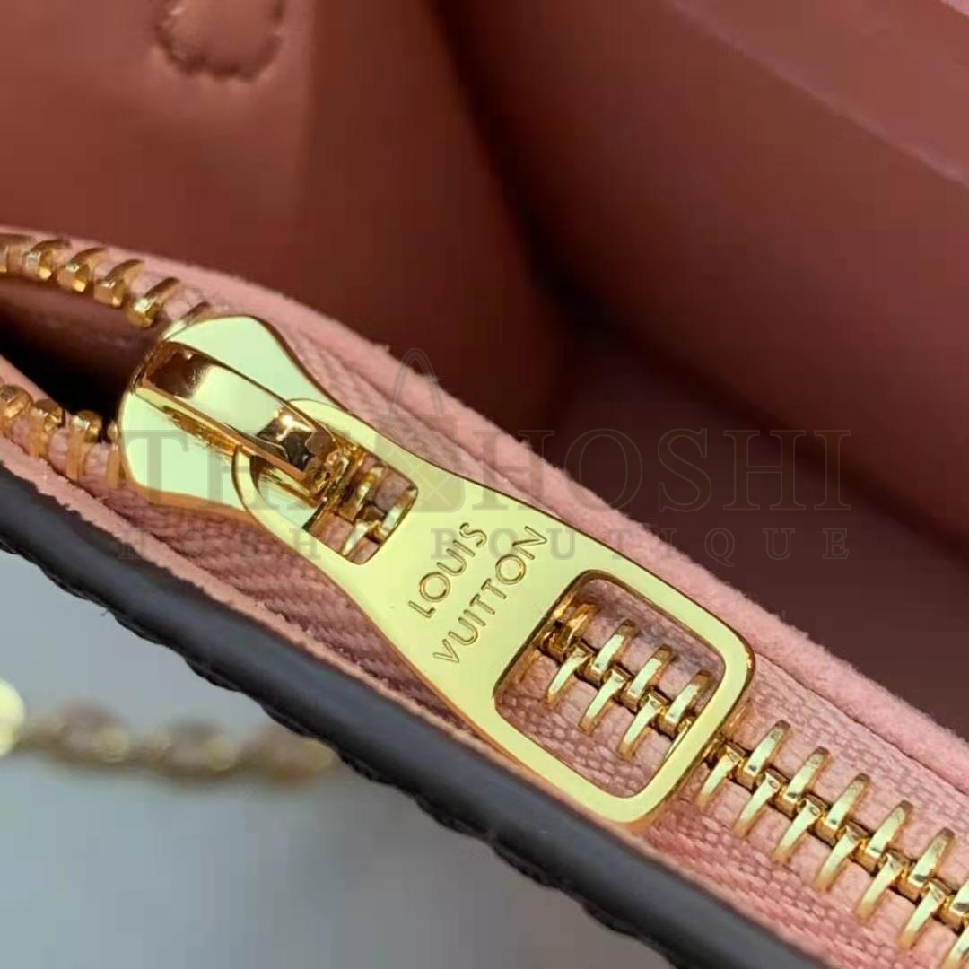L0vis Vvtt0n LV Women Croisette Chain Wallet Magnolia Pink Damier Ebene Coated Canvas Master Quality