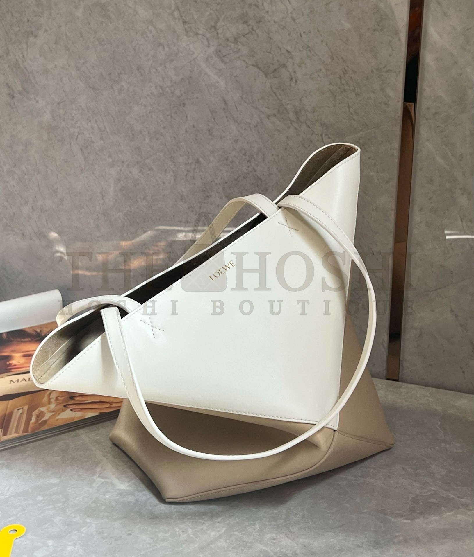 L0ew* Medium Puzzle Fold Tote Bag in White/Beige Calfskin Master Quality