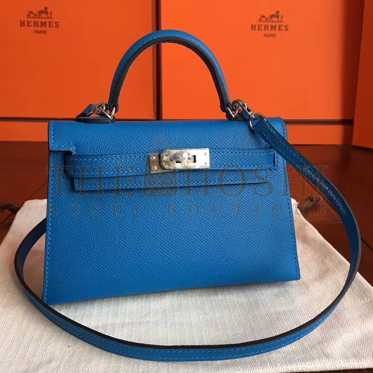 H**me5 Blue Izmir Epsom Kelly Mini II Handmade Bag Master Quality