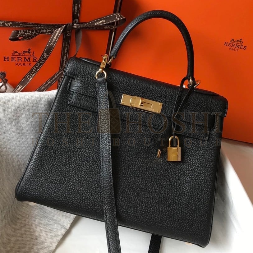 H**me5 Kelly 25cm Retourne Bag in Black Clemence Leather GHW Master Quality