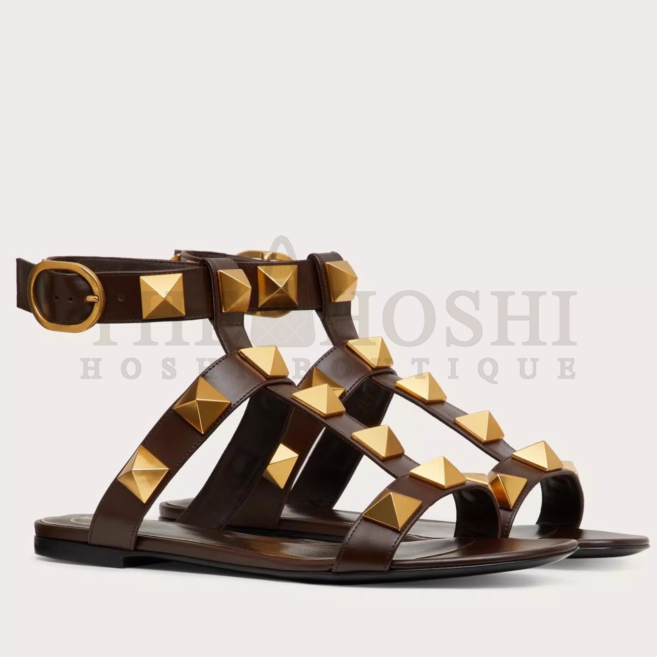 Va1e*ntin0 Roman Stud Flat Sandals In Fondant Calfskin Master Quality