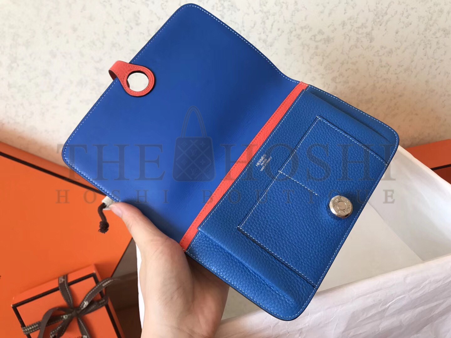 H**me5 Bicolor Dogon Duo Wallet In Blue/Piment Leather Master Quality