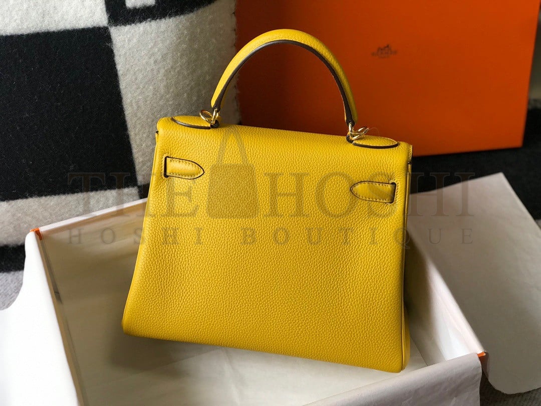 H**me5 Kelly 25cm Retourne Bag in Jaune Ambre Clemence Leather GHW Master Quality