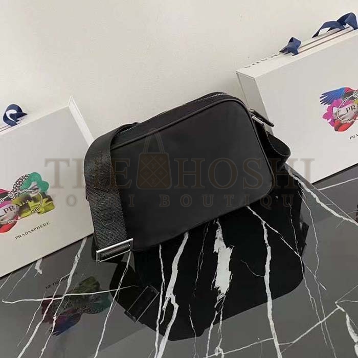 Pra*a Unisex Re-Nylon Saffiano Shoulder Bag Black Zipper Closure Fabric Master Quality