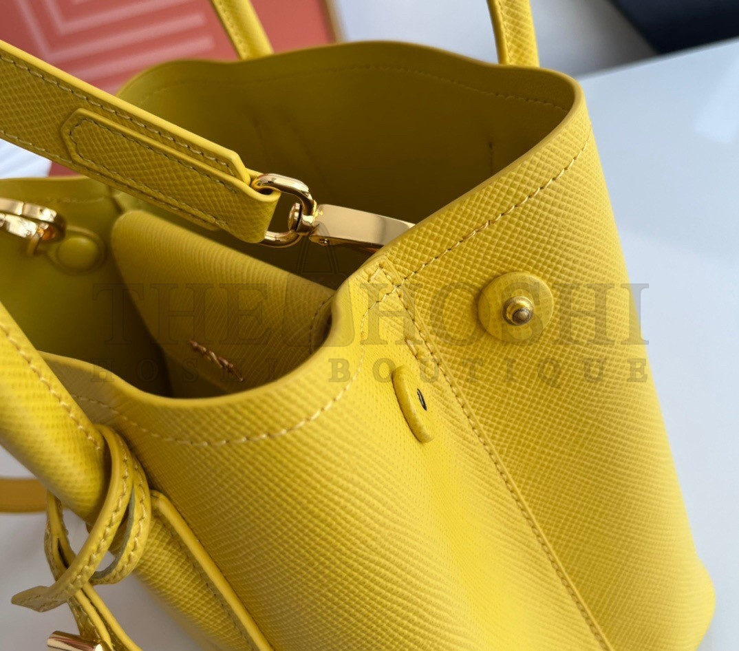 Pra*a Double Mini Bag In Yellow Saffiano Leather Master Quality