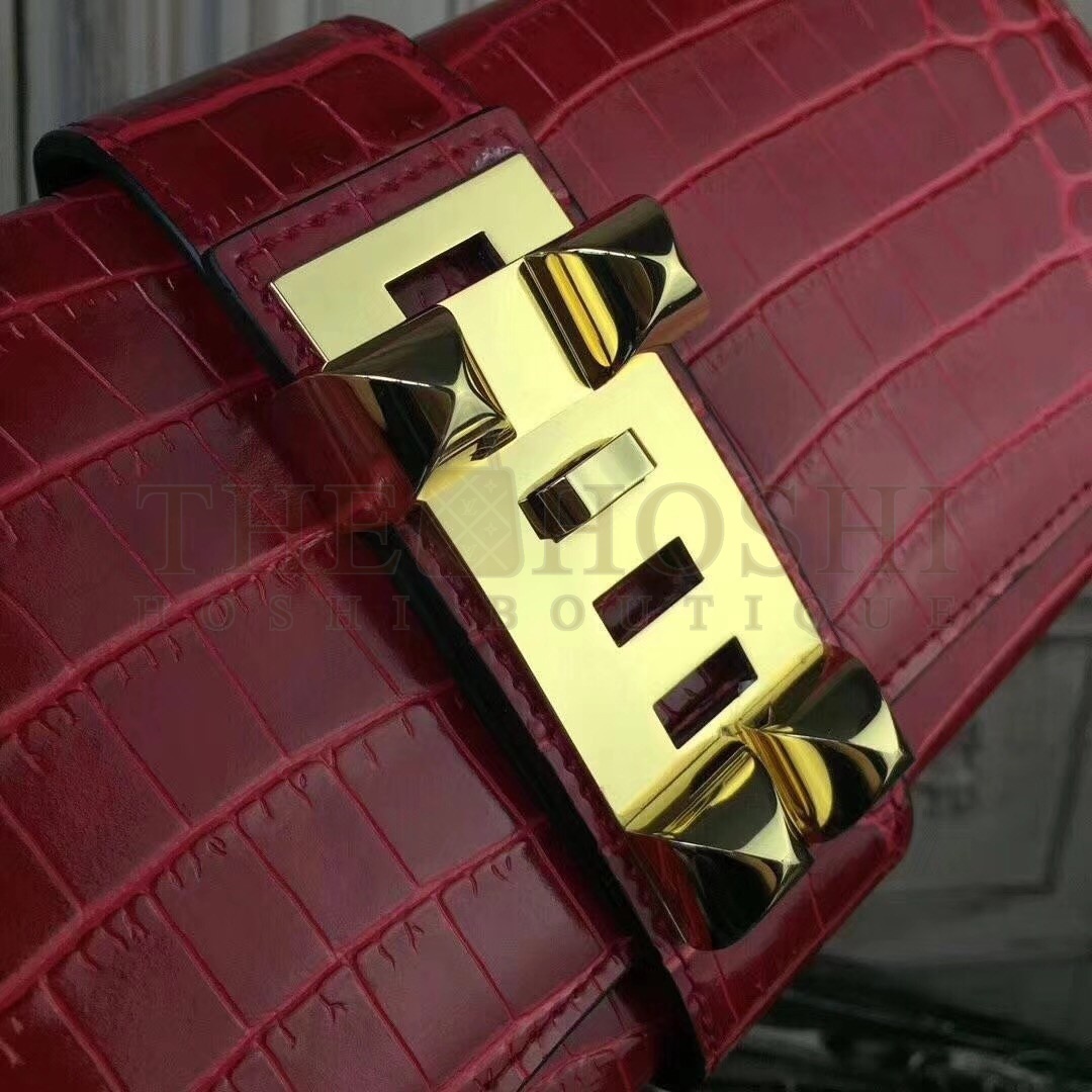 H**me5 Medor Clutch Bag In Red Crocodile Leather Master Quality
