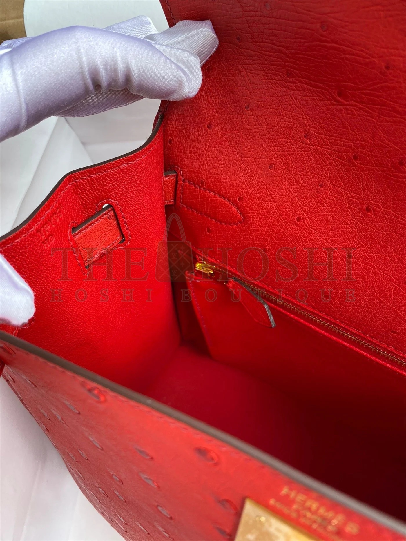 H**me5 Kelly Sellier 28 Handmade Bag In Red Ostrich Leather Master Quality
