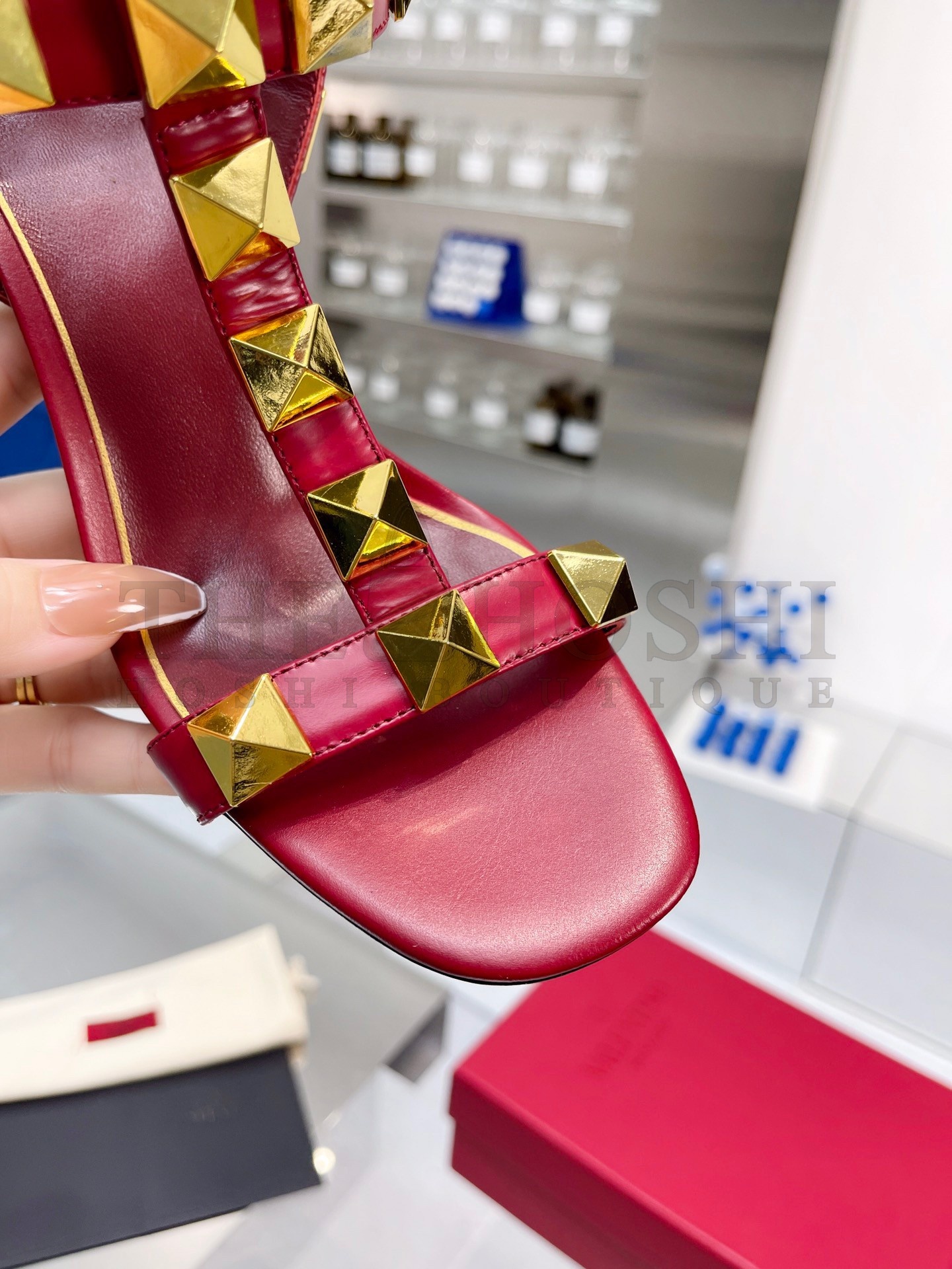 Va1e*ntin0 Roman Stud Sandals 90mm In Red Calfskin Master Quality