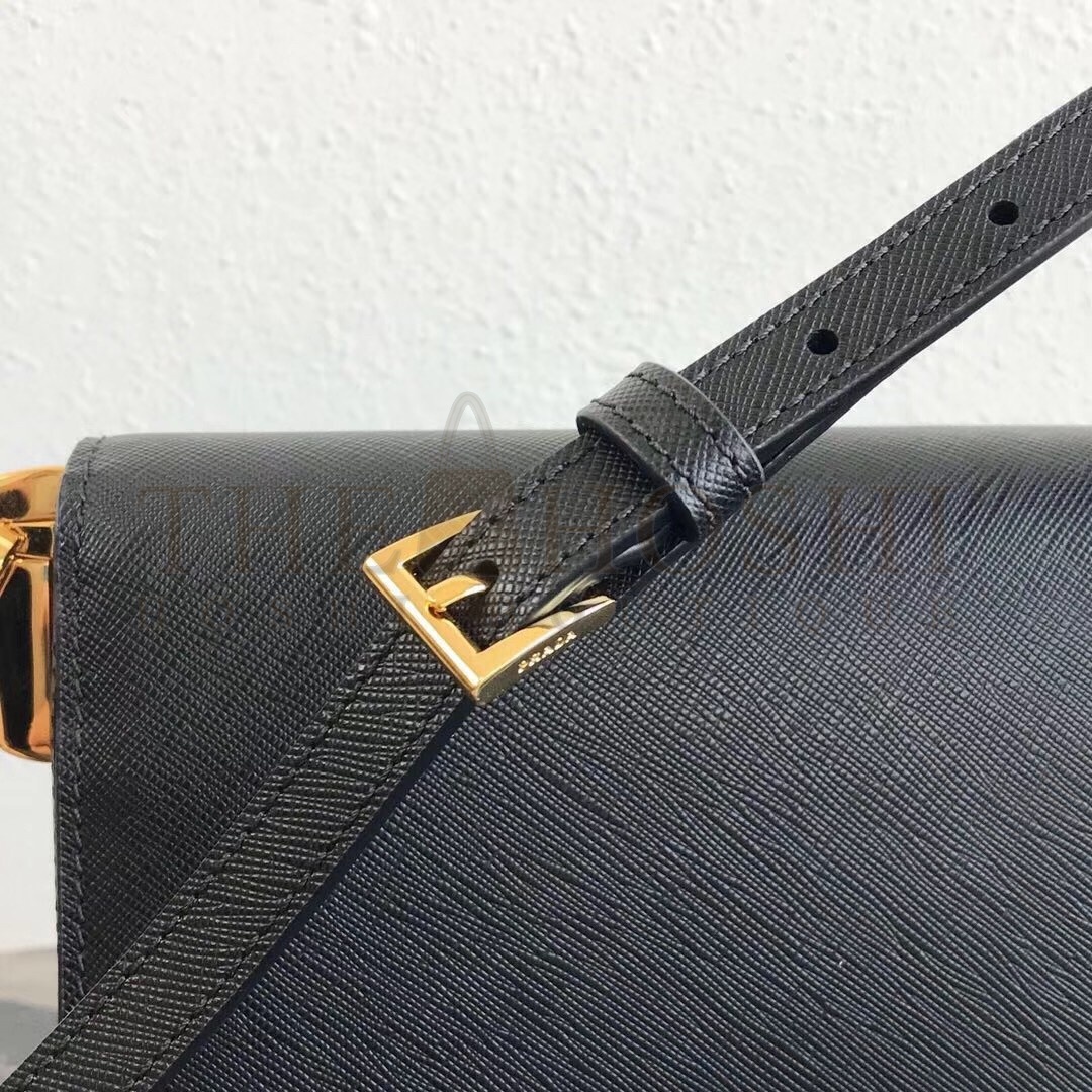 Pra*a Embleme Shoulder Bag In Black Saffiano Leather Master Quality