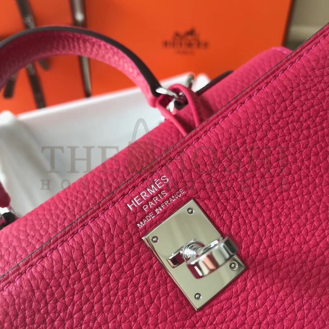 H**me5 Mini Kelly 20cm Bag In Rose Red Clemence Leather Master Quality
