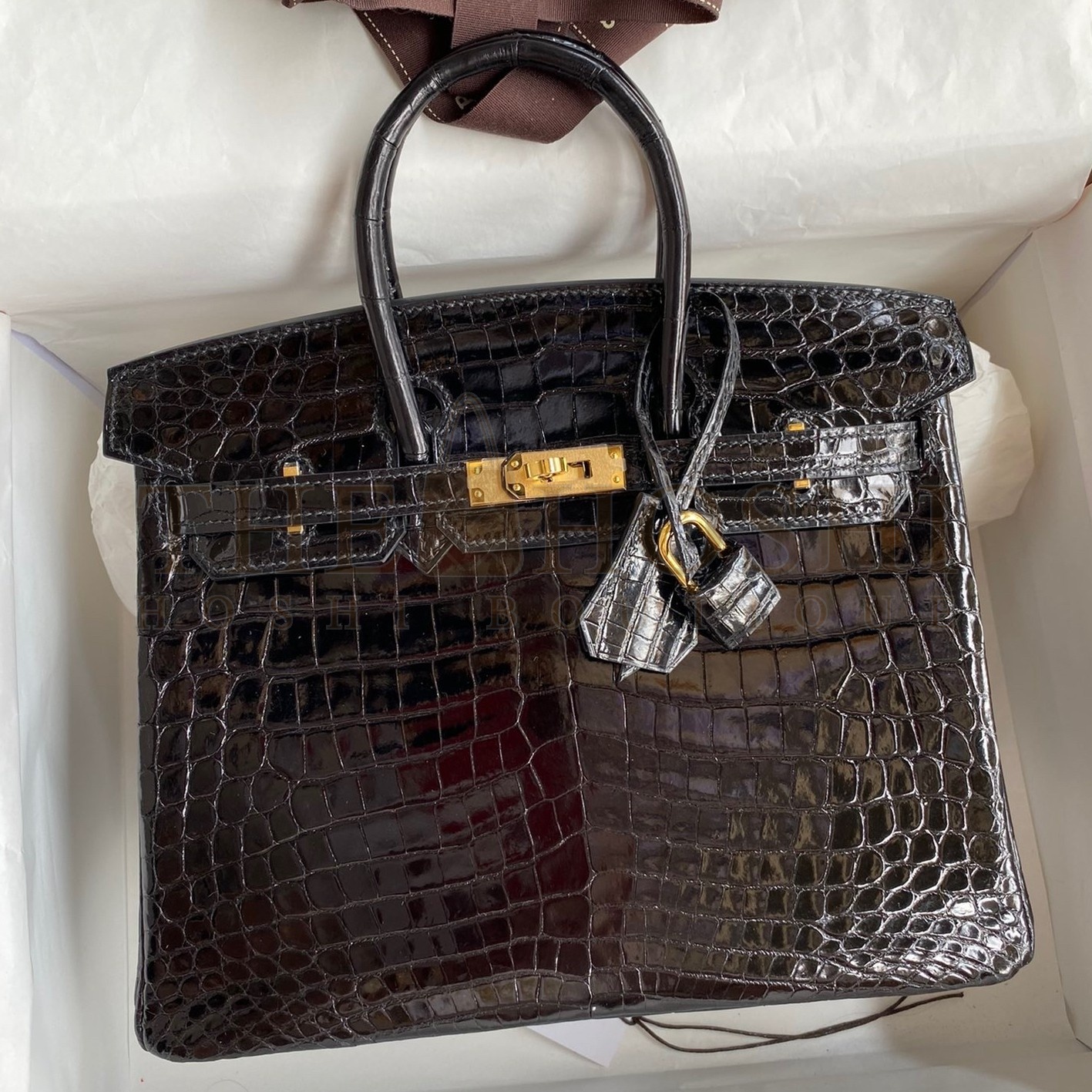 H**me5 Birkin 25 Handmade Bag In Black Crocodile Niloticus Shiny Skin Master Quality