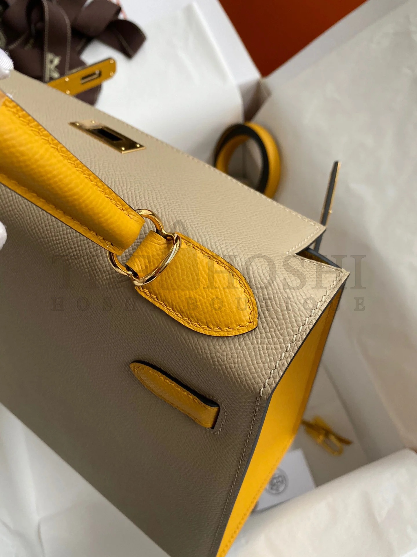 H**me5 Kelly Sellier 28 Bicolor Bag in Trench and Yellow Epsom Calfskin Master Quality